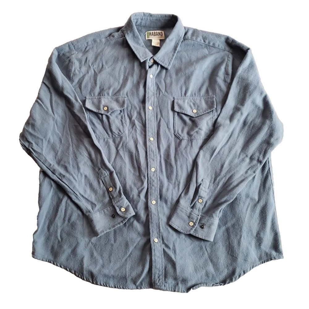 HABAND Flannel Shirt Men's 2XL‎ Blue Casual Outdoor Warm Camp